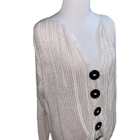 PURE Handknit Women's Knit Cardigan Sweater S/M Big Decorative Buttons Beige - Picture 4 of 8
